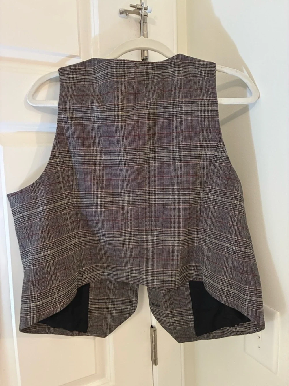 Express Plaid Vest - Gray with Subtle Burgundy Windowpane New